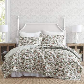 Laura Ashley 7pc Full/queen Bramble Floral 100% Cotton Comforter
