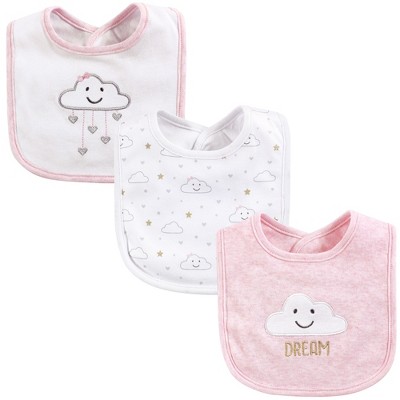 Hudson Baby Infant Girl Cotton Bibs 3pk, Pink Cloud, One Size
