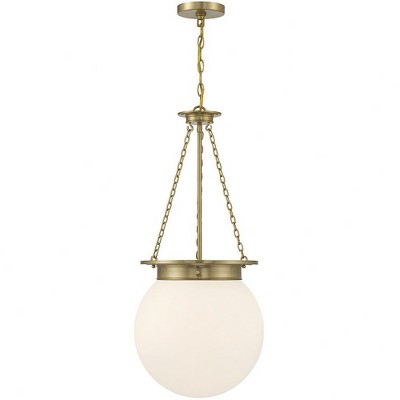 Elegant Globe 3-Light Pendant in Warm Brass with White Opal Glass