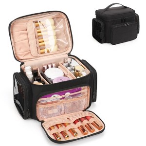Portable Travel Makeup Bag Organizer With Makeup Brush Compartment and Two Side Pockets - 1 of 4