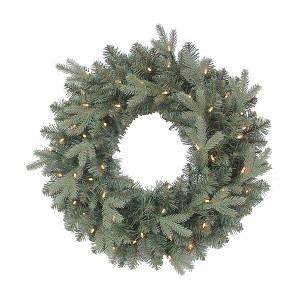 Kurt Adler 24-Inch Battery-Operated Pre-Lit Warm White LED Blue Spruce Wreath - 1 of 4