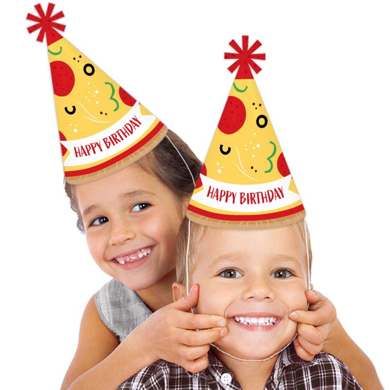 Big Dot of Happiness Pizza Party Time - Cone Happy Birthday Party Hats for Kids and Adults - Set of 8 (Standard Size), 2 of 8