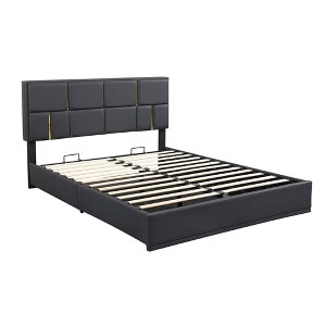 Queen Size Bed Frame with Headboard, Hydraulic Storage System, Velvet Upholstered Platform Bed for Bedroom, Guest Room, No Box Spring Needed - 1 of 4
