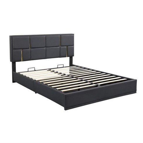 Queen Size Bed Frame With Headboard, Hydraulic Storage System, Velvet ...