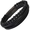 Steeltime Men's braided leather, stone and black ip stainless steel magnetic clasp layered bracelet. Color Option: Black, Brown, Blue - 2 of 4
