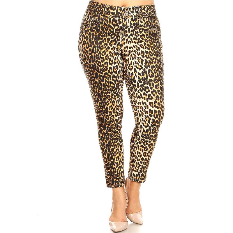 Women's Plus Size Printed Cheetah Pants - White Mark, 2 of 4