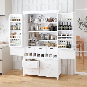 Freestanding Large Kitchen Pantry Storage Cabinet Cupboard with 8 Door Shelves, 3 Adjustable Shelves, 7 Drawers & 8 Wine Racks - ModernLuxe - 1 of 4