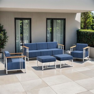 Belord Patio Furniture Set with 10" Extra Thick Cushion, 5PCS Outdoor Conversation Set with Patio Chair, Couch and Ottoman, Metal Patio Set for Porch - 1 of 4