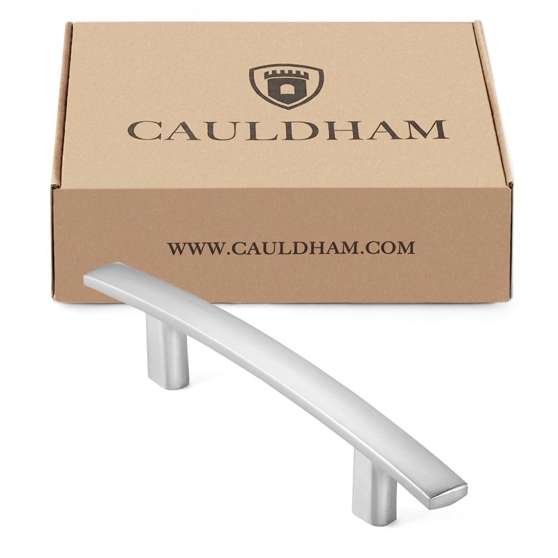 Cauldham Solid Kitchen Cabinet Arch Pulls Handles (3" Hole Centers) - Modern Curved Drawer/Door Hardware - Style M242 - Satin Nickel, 4 of 6