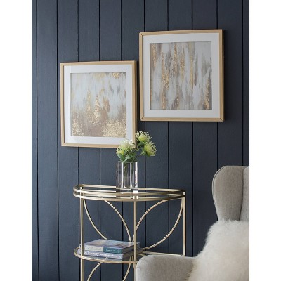Set of 2 Gold and Beige Abstract Framed Glass Wall Art