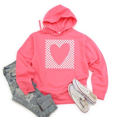Simply Sage Market Women's Graphic Hoodie Checkered Heart Cut Out