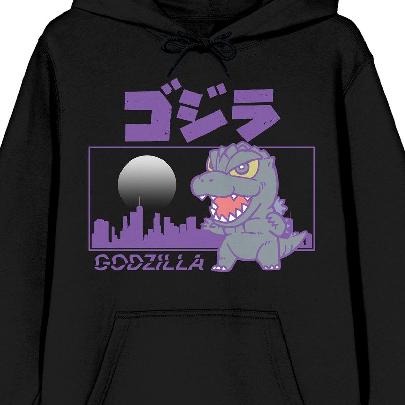 Godzilla Classic Chibi Tokyo Rampage Long Sleeve Black Adult Hooded Sweatshirt, 2 of 4