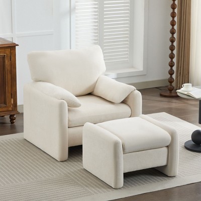 HYLEORY Chenille 36.41'' Accent Chair with Ottoman,Comfy Oversized Seat Lounge Chair Upholstered Armchair for Living Room Bedroom Office Apartment