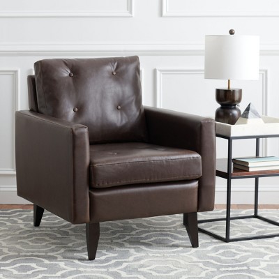 Antique Brown Faux Leather Lawson Accent Chair with Birch Wood Legs