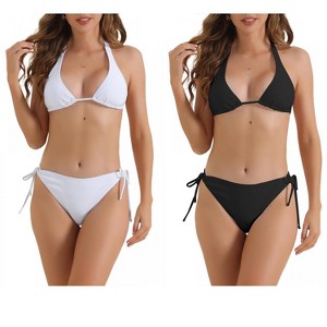 INSPIRE CHIC Women's Triangle Halter String Tie Back Triangle Bottoms Swimwear Bathing Bikini Suits 2 Sets - 1 of 4