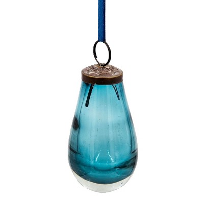 FURNIinspire Decorative Holiday Scene Props Set of 12 Glass Hanging Christmas Tree Ornament Luster Tear Drop Home Decor, Blue, 2"*2"*3.7"