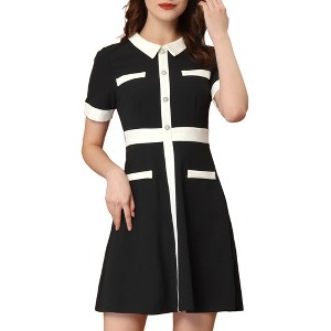 Allegra K Women's Vintage Work Contrast Color Short Sleeve Fit and Flare Dress - 1 of 4