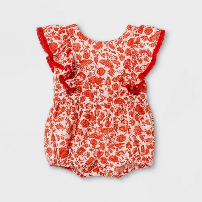 Baby Girls' Floral Romper - Cat & Jack™ Red/Cream Newborn
