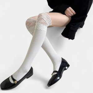 Anna-Kaci Women's Over-the-Knee Ribbed Knit Socks with Lace Trim Detail and Stretch Fit - 1 of 4