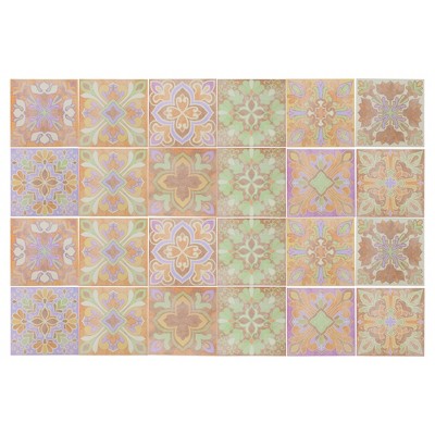 Unique Bargains PVC Tile Stickers 3.94"x3.94" Orange Purple 24 Pcs