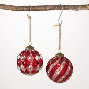 4.75"H Sullivans Faceted Ball Ornament - Set of 2  Red Christmas Ornaments - 1 of 2