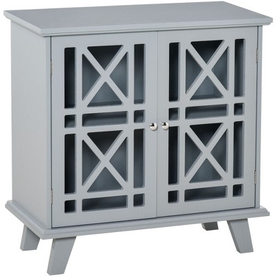 Aghana Digitals French-Inspired Grey MDF Storage Cabinet with Double Fretwork Doors, Metal Handles