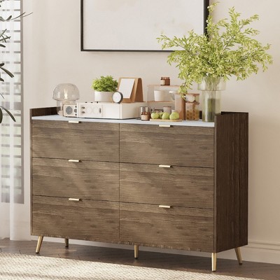 6 Drawer Dresser for Bedroom, 55" Modern Chest of Drawers with Metal Handles, Dresser Storage Cabinet for Closet Living Room Hallway Bedroom