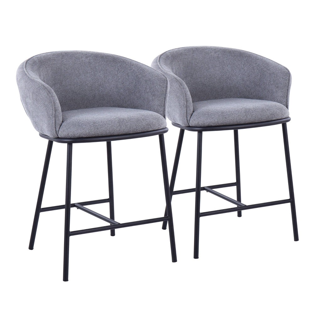 Set of 2 Ashland Counter Height Barstools Gray - LumiSource: Upholstered, Steel Frame, 250lb Capacity
