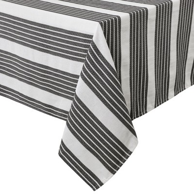 60"x120" Rectangle Cotton Stain Resistant Stripe Tablecloths Black and White - PiccoCasa