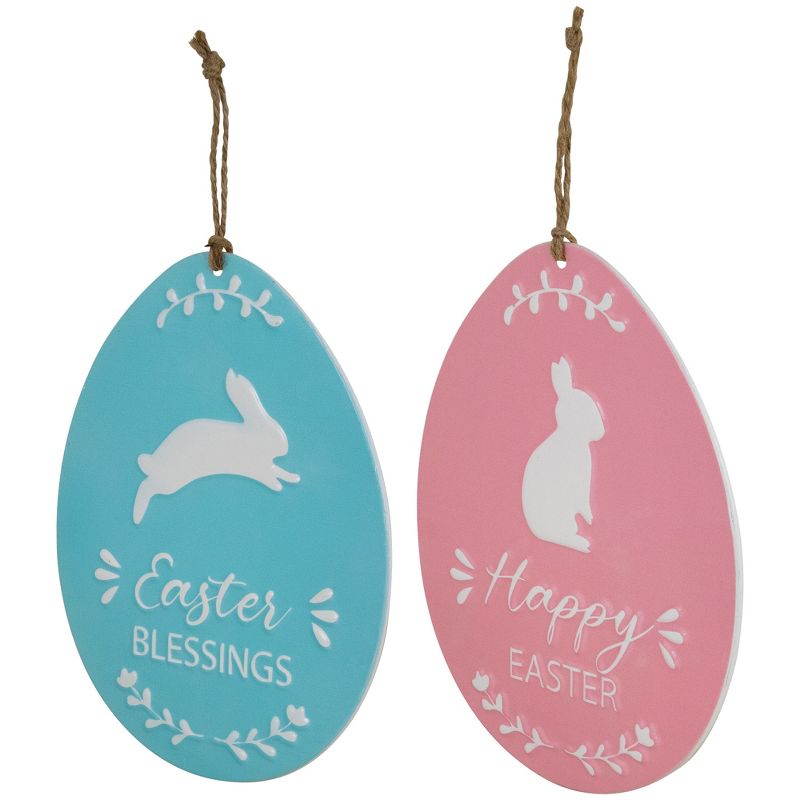 Northlight Easter Egg Metal Wall Signs - 9.75" - Blue and Pink - Set of 2, 3 of 7