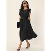 Seta T Women's Casual Ruffle Sleeveless Crewneck Pleated Flowy Belted Midi Sundresses - 3 of 4