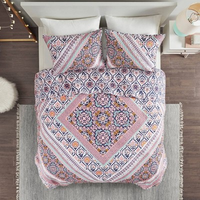 Full/Queen Isabella Printed Reversible Cotton Coverlet Set - Pink