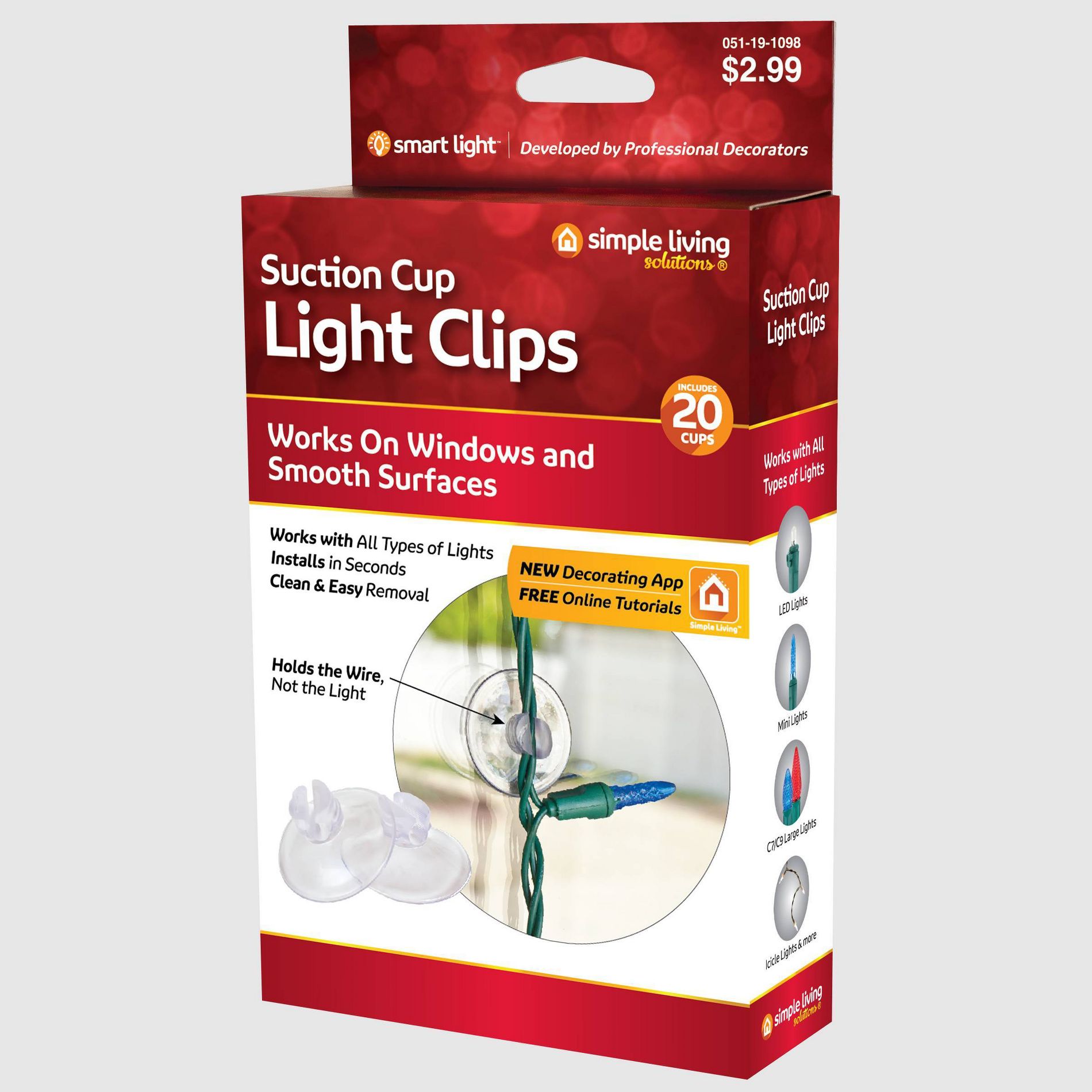 Simple Living Solutions 20ct Suction Cup Light Clips
