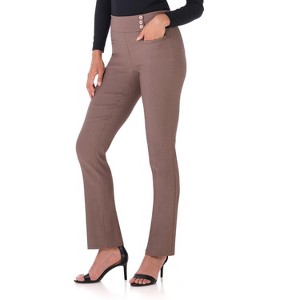 Rekucci Women's Pull-On Straight Leg Pants with Pockets & Tummy Control – Office Workwear Stretch Trousers - 1 of 4