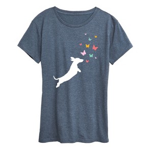 Women's - Instant Message - Dachshund Chasing Butterflies Short Sleeve Graphic T-Shirt - 1 of 4