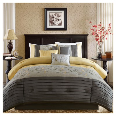 King Gray and Yellow Reversible 7-Piece Bedspread Set