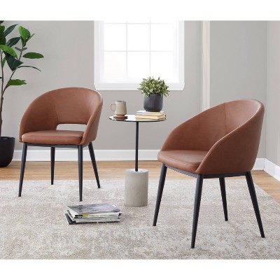 Camel Faux Leather Upholstered Side Chair with Black Metal Legs