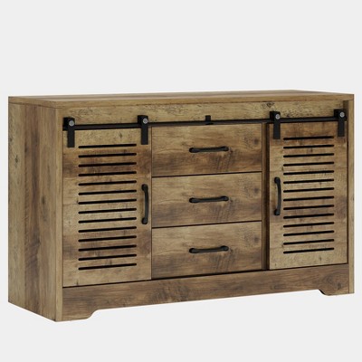 Tribesigns Farmhouse Buffet Cabinet with Storage, 47.24" Sideboard Cabinet with Sliding Louvered Doors and 3 Drawers