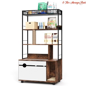 Hidden Litter Box Enclosure w/Storage Rack & Cat Scratching Post Wood & Metal 2-in-1 Pets Furniture w/ Shelf Corridor Cushioned Mat - 1 of 4
