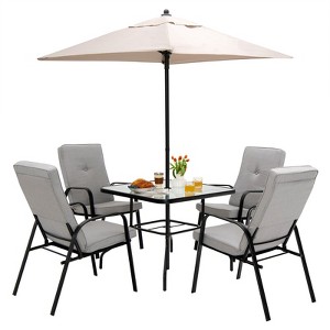 Tangkula 6PCS Outdoor Dining Set Patio Table & Chair Furniture Set w/ Cushions & Umbrella - 1 of 4