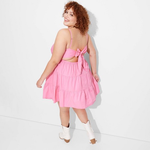 Women's Tiered Back Bow Babydoll Dress - Wild Fable™ Pink 3X