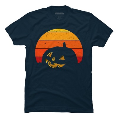 Men's Design By Humans Vintage Retro Sunset Halloween Pumpkin I By lemonpepper T-Shirt