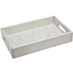 HomeRoots 16" White Rectangular Marble Serving Tray With Handles - 1 of 4