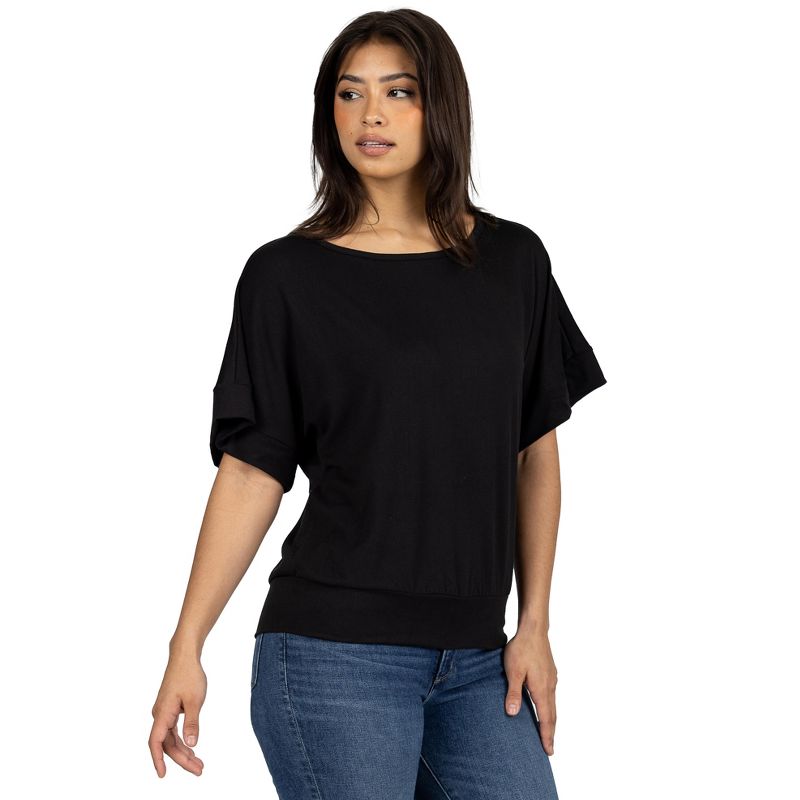 24seven Comfort Apparel Womens Loose Fit Dolman with Wide Sleeve Top, 2 of 5