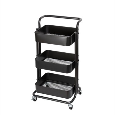 3 Tier Mobile Storage Caddy in Matte Black - Pemberly Row