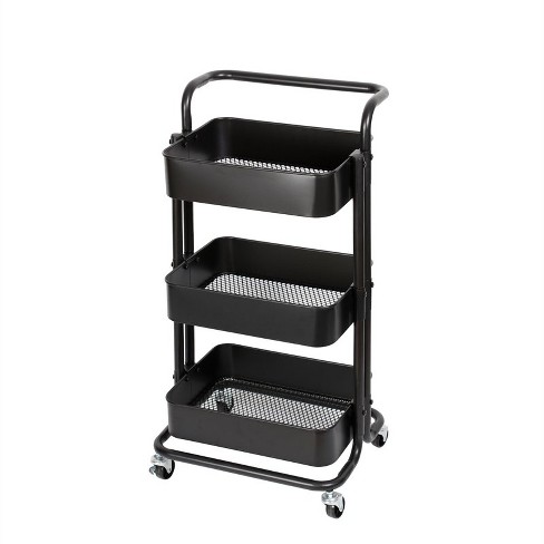 3 Tier Mobile Storage Caddy in Matte Black - Pemberly Row  - image 1 of 4