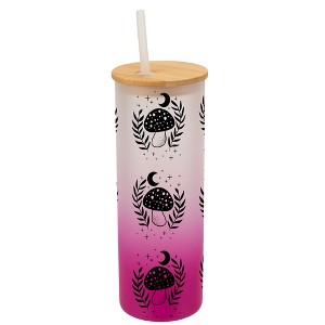 Elanze Designs Woodland Moonlit Mushroom Flowers Wrap-Around Design 25 Ounce Frosted Gradient Glass On-The-Go Coffee Travel Skinny Tumbler Mug Cup, - 1 of 1