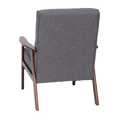 Gray Faux Linen Mid-Century Modern Accent Chair with Wooden Frame