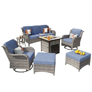 XIZZI 7 PCS Patio Furniture Sets with Outdoor Sofa Swivel Rocking Chairs and Fire Pit Table - 1 of 4