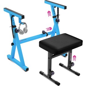 Liquid Stands Piano Keyboard Stand and Bench Set - Portable Sturdy Piano Stand for 54-88 Key Digital Piano & Adjustable Piano Bench Stool (Light Blue) - 1 of 4